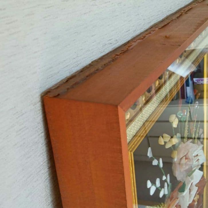 昭和レトロ 大判額装品(74x66cm) 貴石画 花瓶の花 【宝虎・刻印付き】