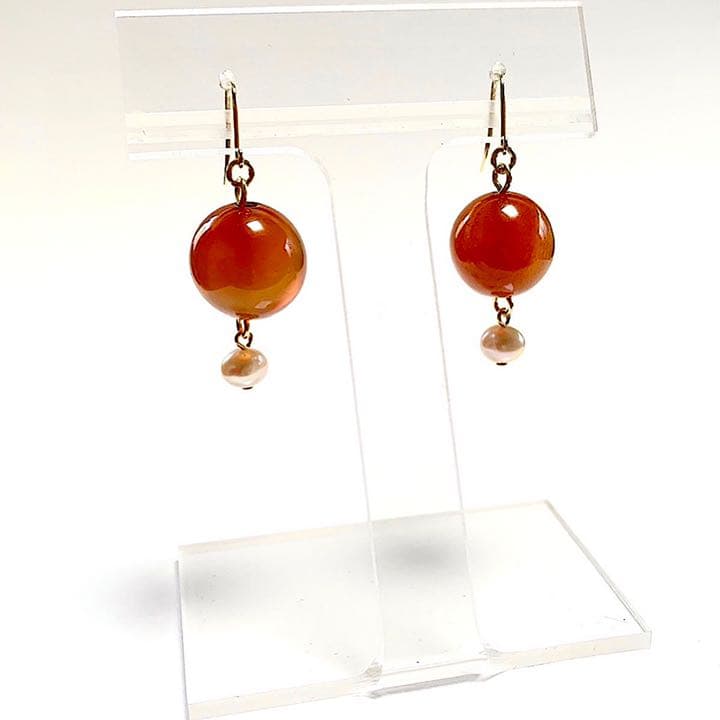【Rtav】特価 K18 カーネリアン 12mm ＆ 淡水パール フックピアス