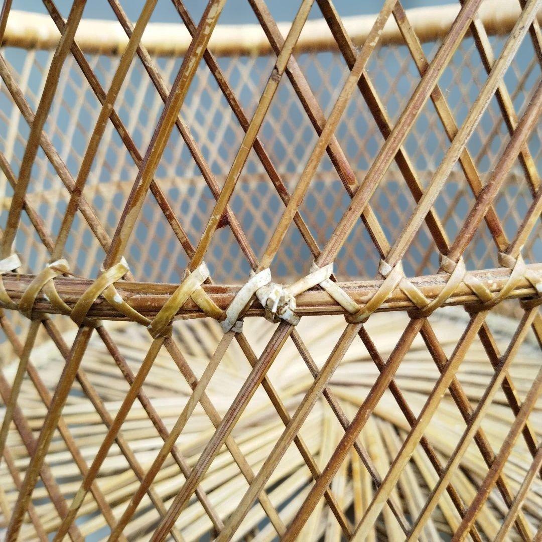 天然素材 円筒形バスケット プランターカバー　格子編み