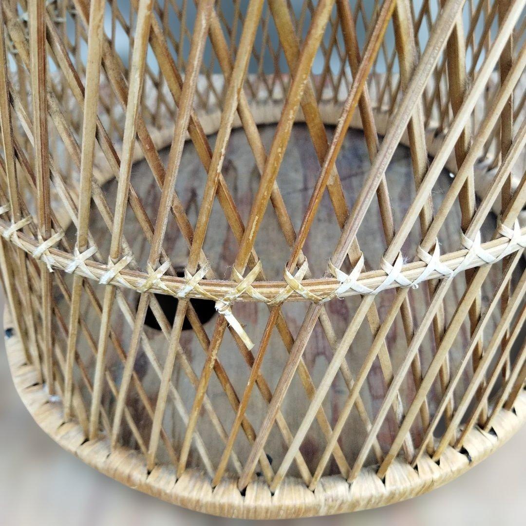 天然素材 円筒形バスケット プランターカバー　格子編み