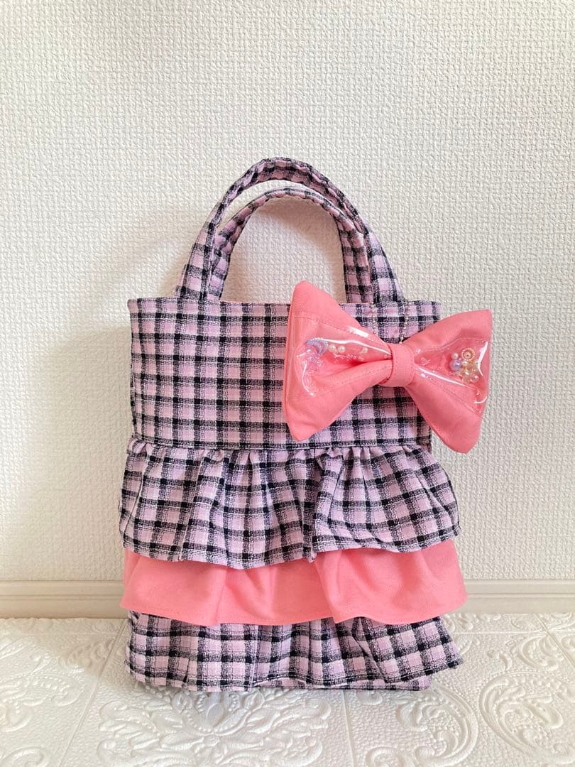 入園入学3点セット　レッスンバッグ　上履き入れ　体操着袋(ピンクチェック)