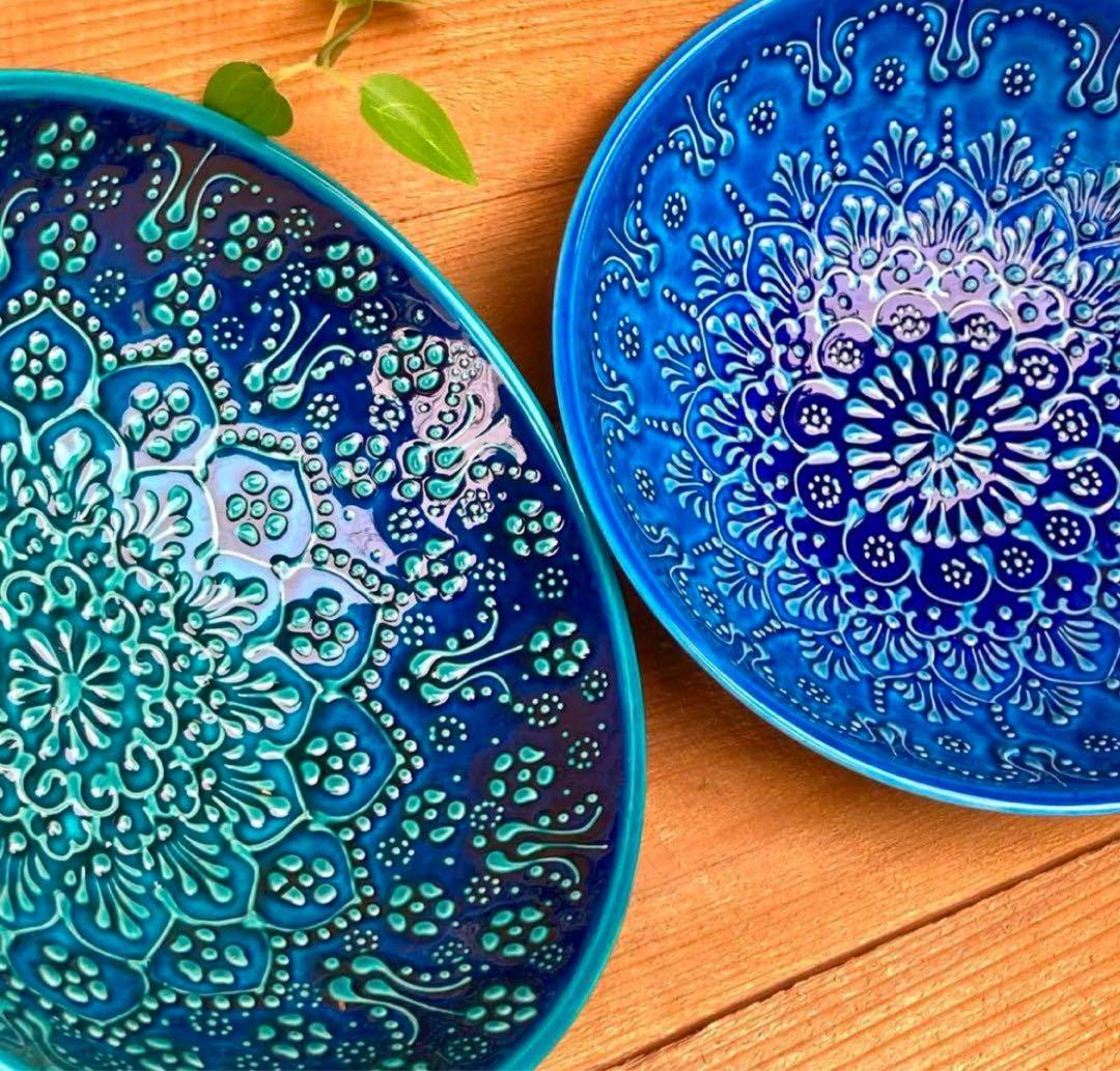 21cm☆新品☆【トルコ】ボウル 皿 ＊ブルー＊ キュタフヤ 陶器 ハンドメイド
