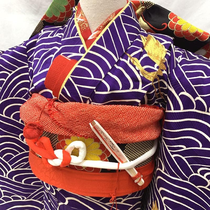 602ag41■七五三 七歳 女児 着物&丸帯&長襦袢 金駒刺繍 鶴■状態良好