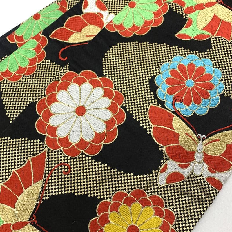 602ag41■七五三 七歳 女児 着物&丸帯&長襦袢 金駒刺繍 鶴■状態良好