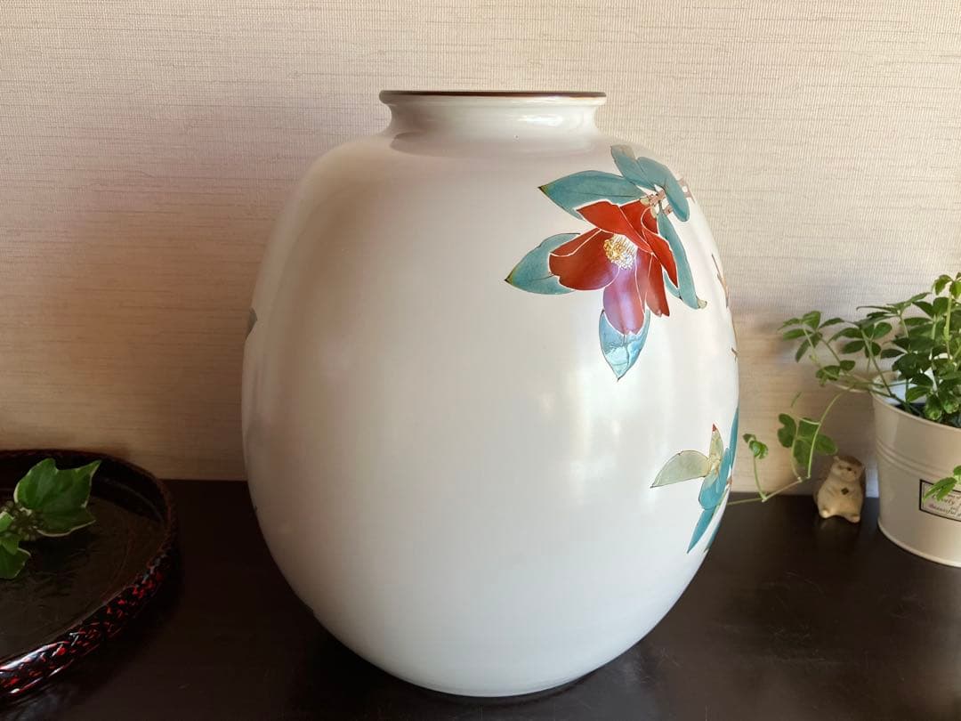 九谷焼　龍山　山田義明　花瓶　花器　花入　椿にモズ 《未使用品》
