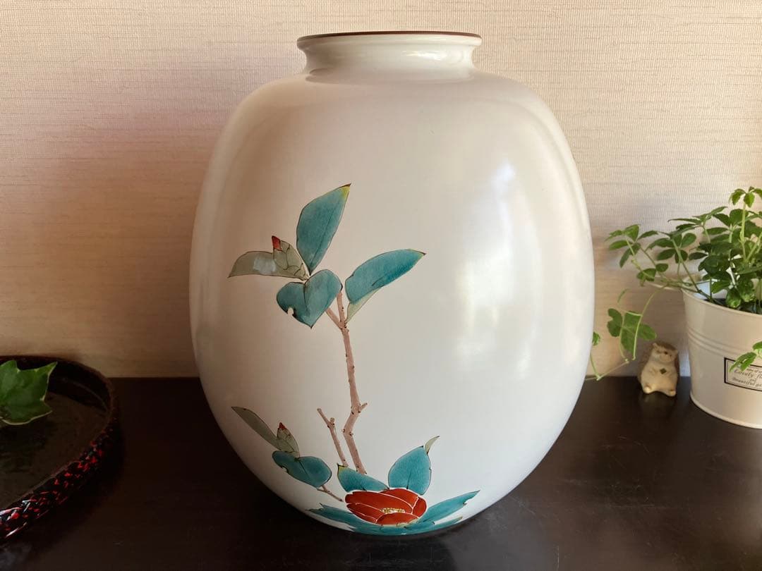 九谷焼　龍山　山田義明　花瓶　花器　花入　椿にモズ 《未使用品》