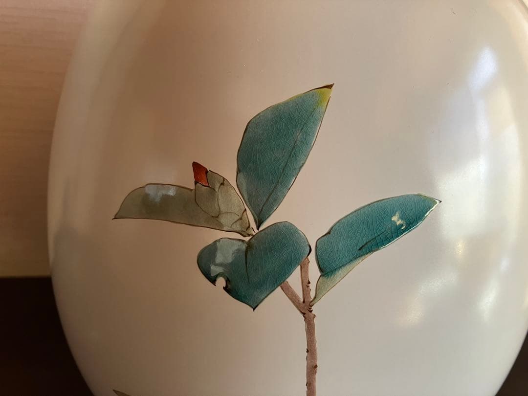 九谷焼　龍山　山田義明　花瓶　花器　花入　椿にモズ 《未使用品》