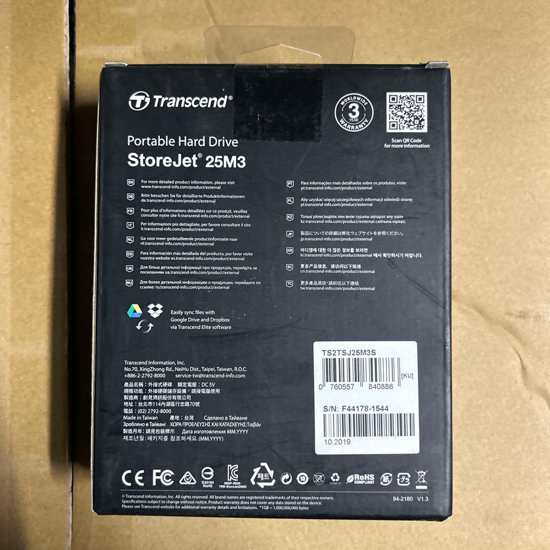 【新品未使用】外付HDD 2TB transcend TS2TSJ25M3S