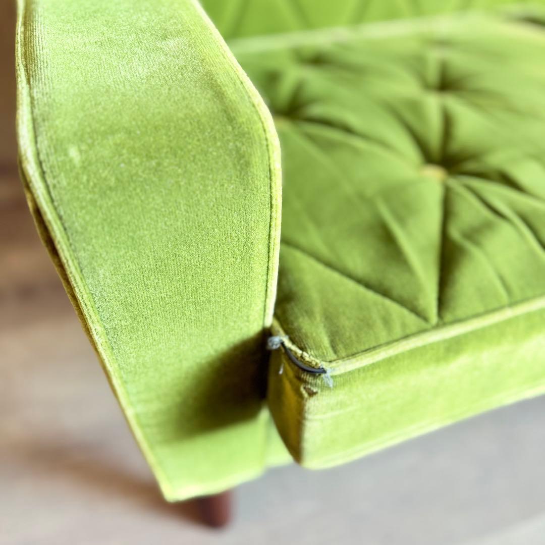 カリモク60 ロビーチェア　3シーター　モケットグリーン　現状品