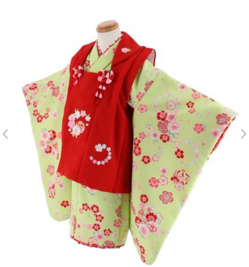 七五三 3歳女の子用被布 赤に花柄