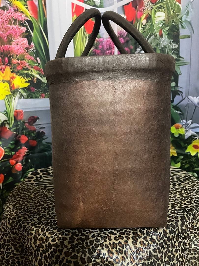 は*る様 一貫張り　手作りブラウンカゴバッグ
