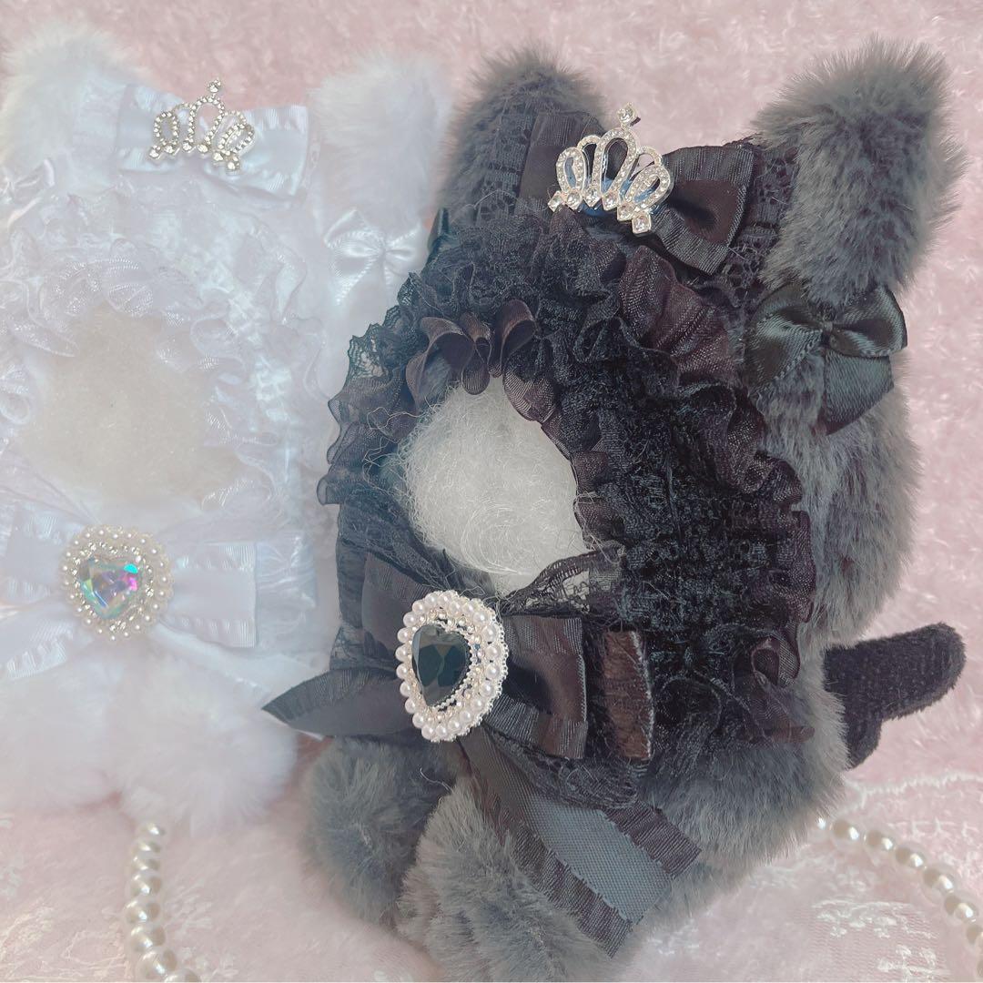 b.214 ぬい服 12cm ちびぐるみ 着ぐるみ おすわり 白黒 猫セット