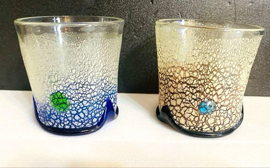 琉球ガラス　稲嶺盛吉ペアグラス・器　刻印あり