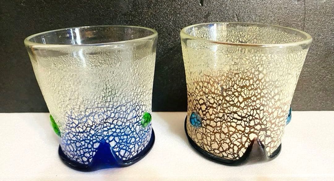 琉球ガラス　稲嶺盛吉ペアグラス・器　刻印あり