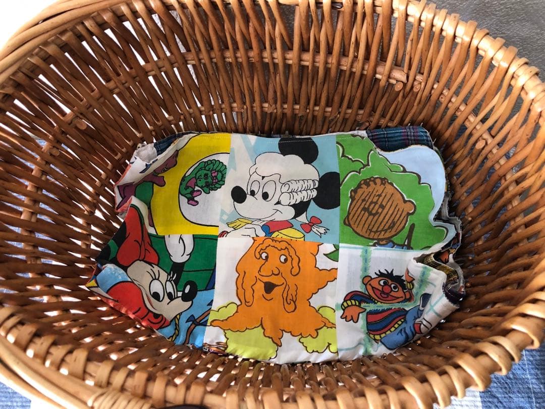 バスケット　パッチワーク　ヴィンテージ　コットン　ピクニック