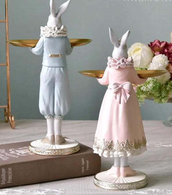 値下げ↓プリンス＆プリンセスラビット置物（トレー）2個セット