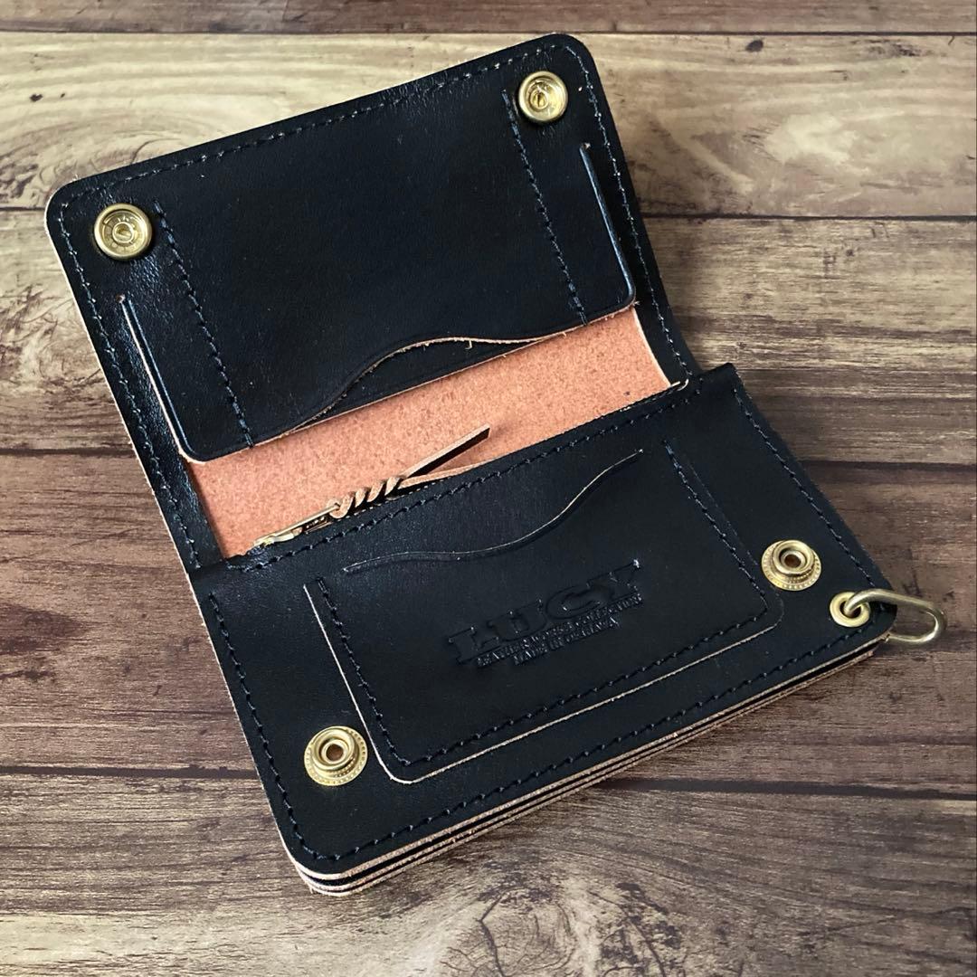 【お札を折らずに収納】ミドルトラッカーウォレット3層 茶芯ブラック【受注生産】