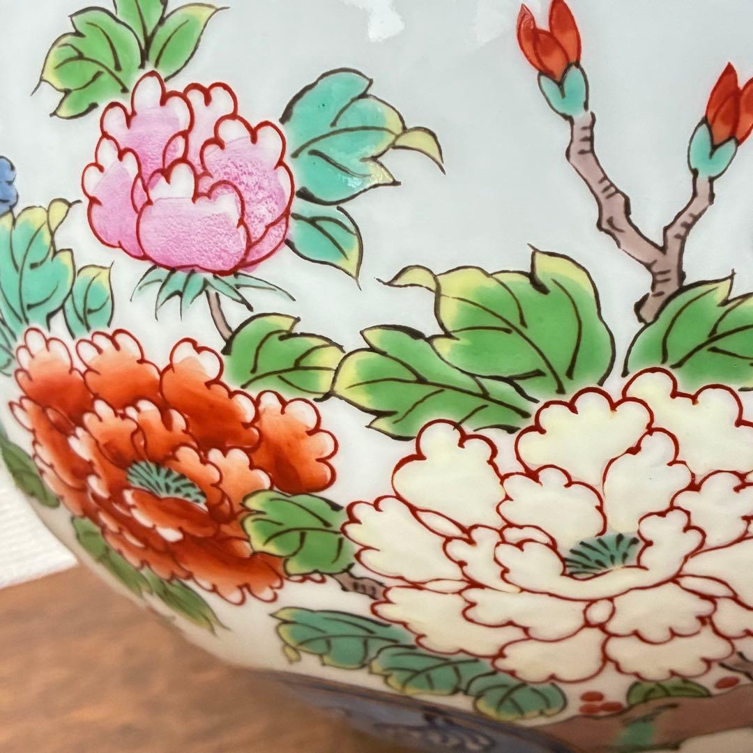 【有田焼】弥左衛門窯 8寸明型花瓶 波割花鳥 花器