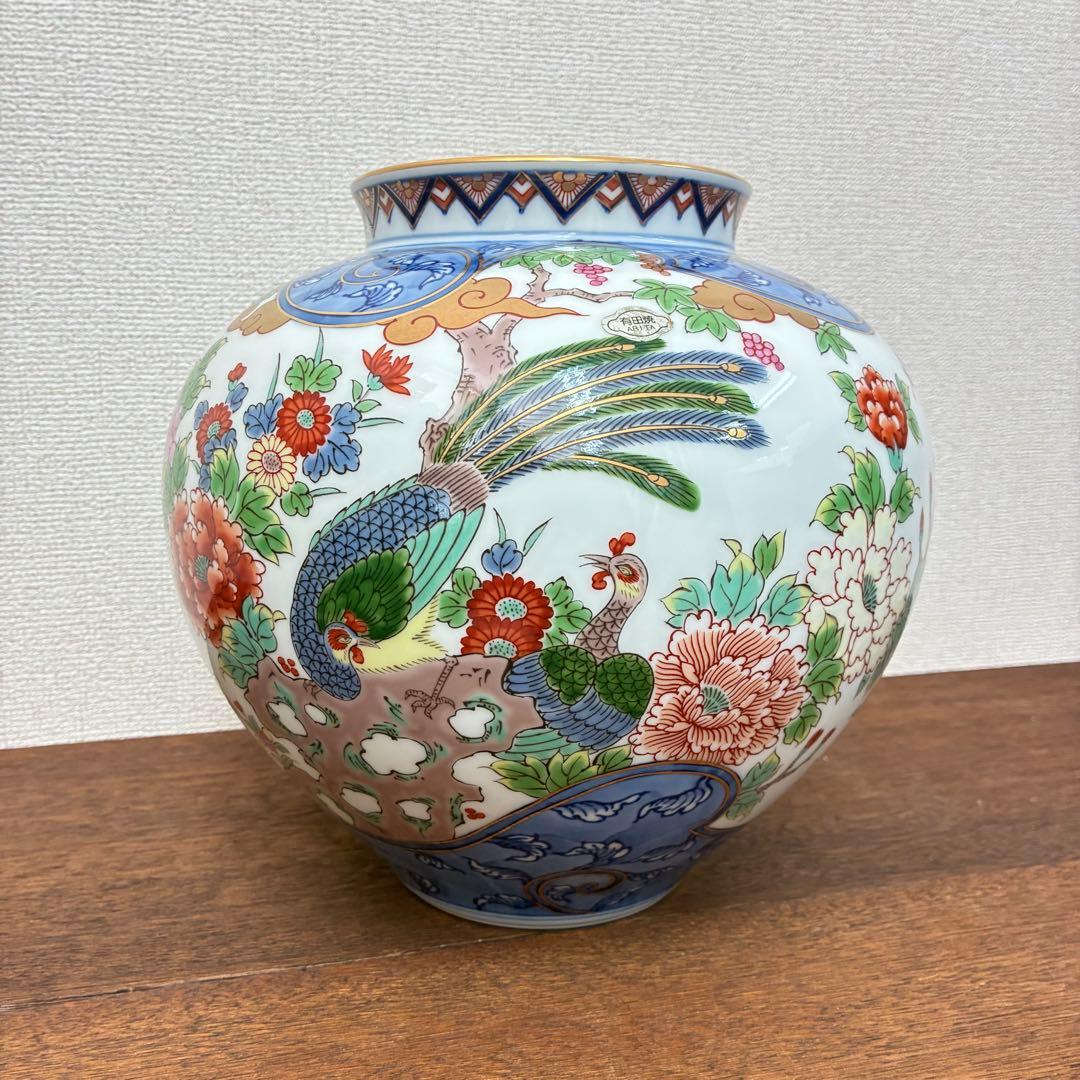 【有田焼】弥左衛門窯 8寸明型花瓶 波割花鳥 花器