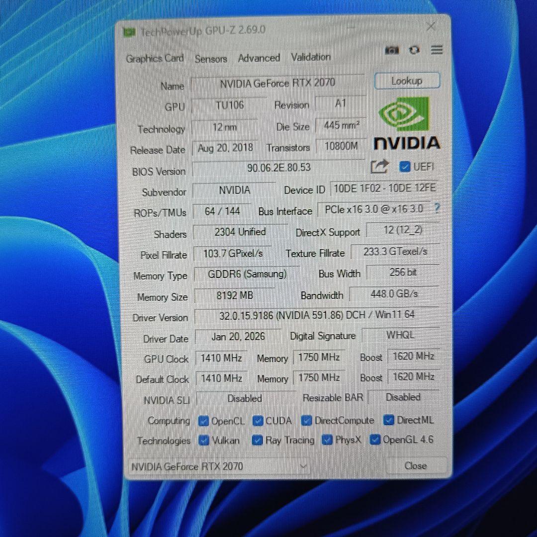 【JUNK扱い】ガラクロ RTX2070 8GB mini