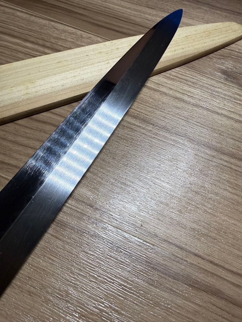 池田美和　柳刃包丁　白一　水本焼　刃渡り　尺一　波紋素晴らしい　鞘付き　柄がない