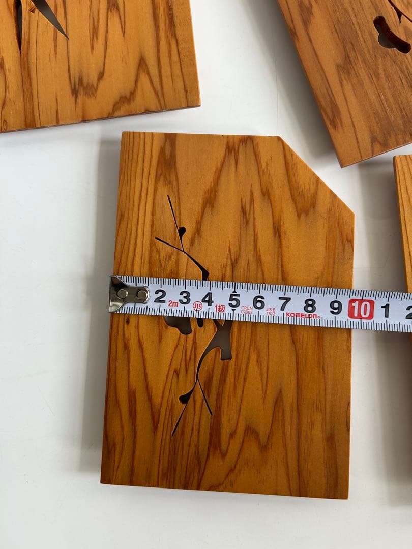 未使用　銘木 屋久杉 銘々皿 切り抜きデザイン 絵変わり　6枚セット