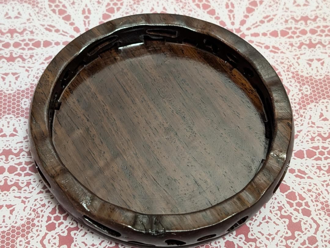 九谷　伝統工藝　三足　香炉　置物　花詰　真山　唐木台付