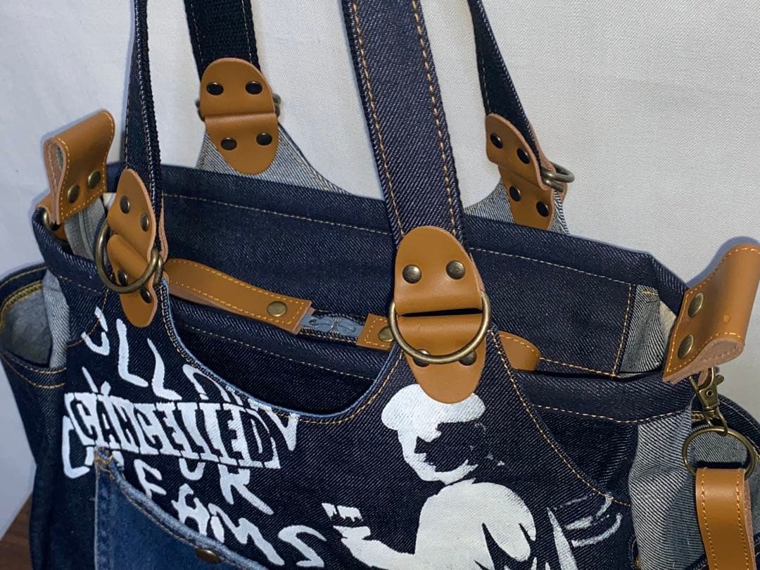 セール☆岡山デニム☆バンクシー☆ステンシル☆リュック対応☆4wayあおりバッグ