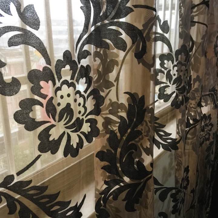 ぺ さん＊お取置き ブラックダマスクのチュールカーテン ２枚組