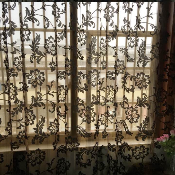 ぺ さん＊お取置き ブラックダマスクのチュールカーテン ２枚組