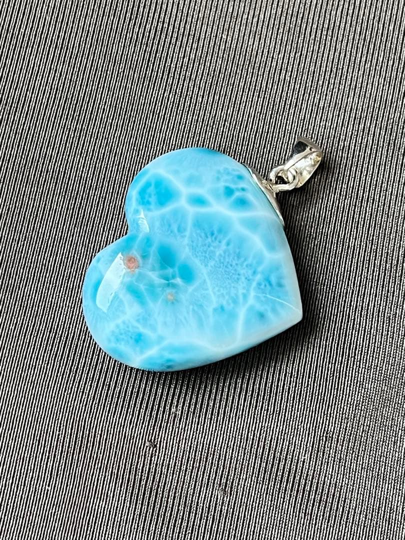 天然石☆高品質！ラリマー☆横向きハート型ペンダントップ☆模様＆真っ青な両面美しい