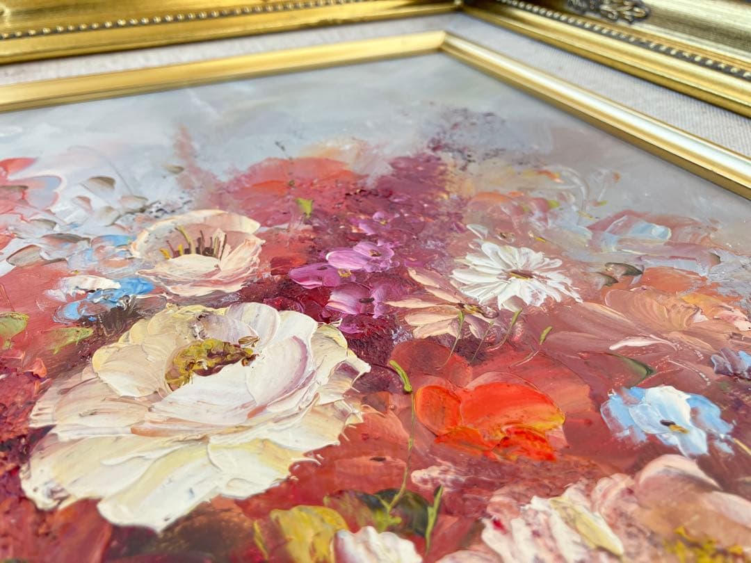 油彩画 油絵 花瓶の花 T.HANSEN バラ