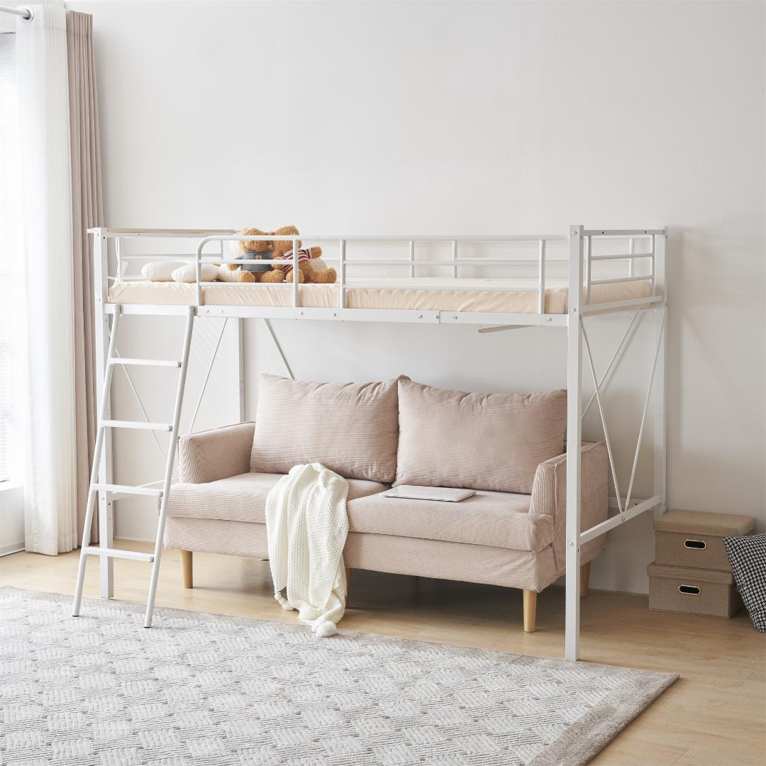 人気再入荷！ロフトベッド（S）コンセント・ローデスク付き耐荷重150kgホワイト