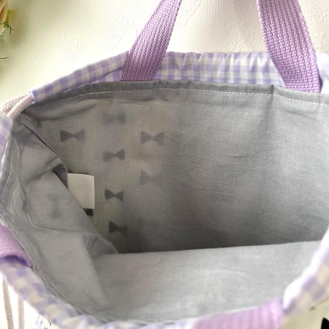 オフホワイト　北欧　リボン　× パープル　ギンガムチェック　フリル