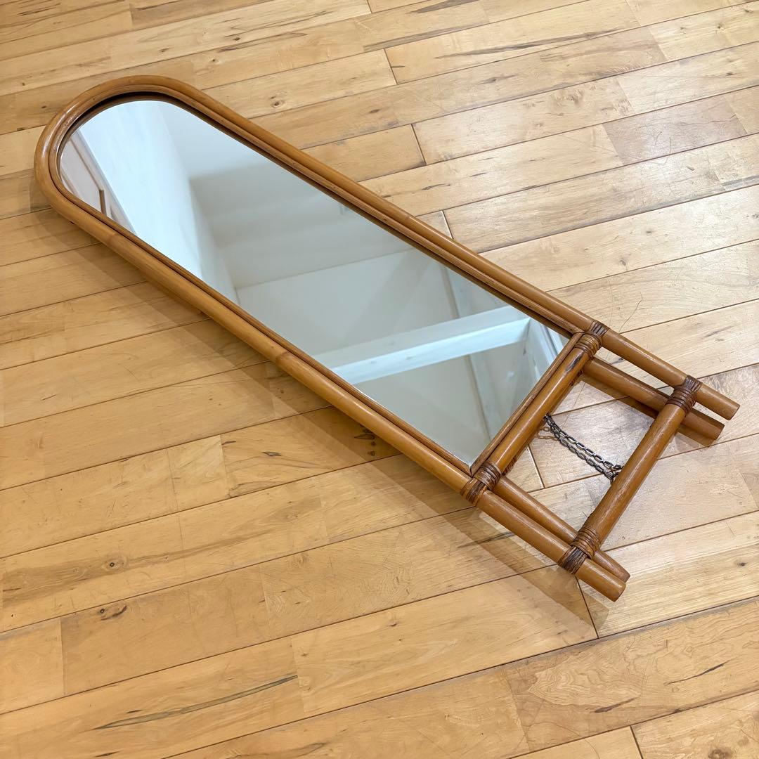 ☆アンティーク☆ビンテージ　ラタン　姿見　110cm 籐　鏡　ミラー