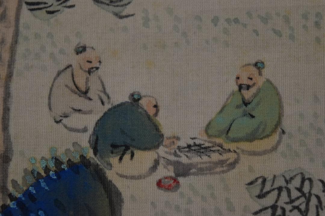 【真作】橋本松陵/青緑山水人物図/掛軸☆宝船☆Z-641