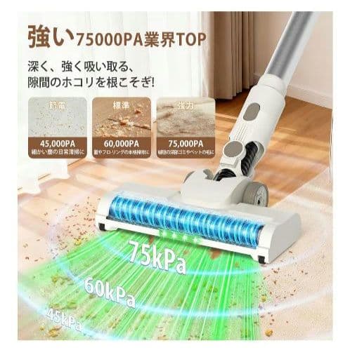 【週末Sale!】コードレス掃除機 超強力吸引・65分連続駆動・完全自立式