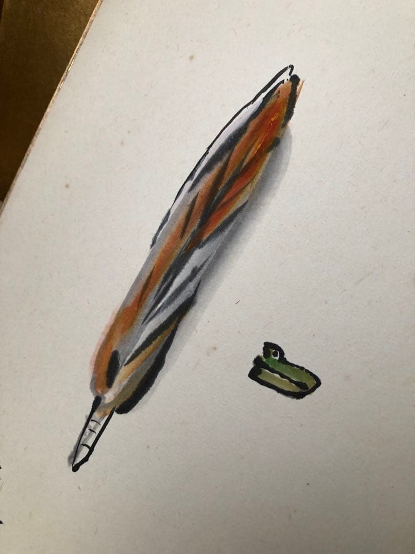 中村如遊氏作　色紙絵　羽根と墨のアート