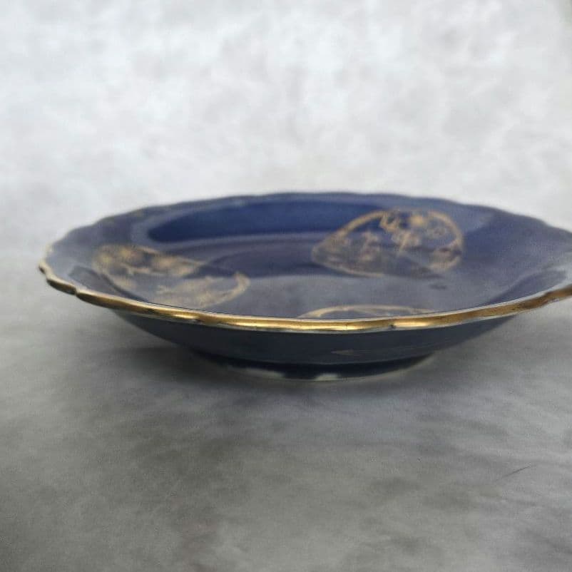 古伊万里　瑠璃　金彩　五寸皿　雪輪　江戸時代　骨董　金継ぎ　アンティーク