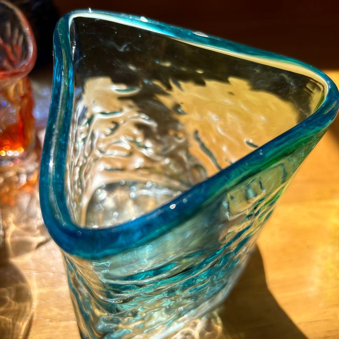 沖縄伝統工芸品　琉球ガラス村　琉球ガラス　三角　トライアングル　手作り吹きガラス