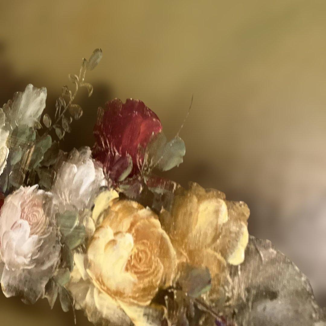 花瓶　花束 油彩画 金色フレーム付き　額装