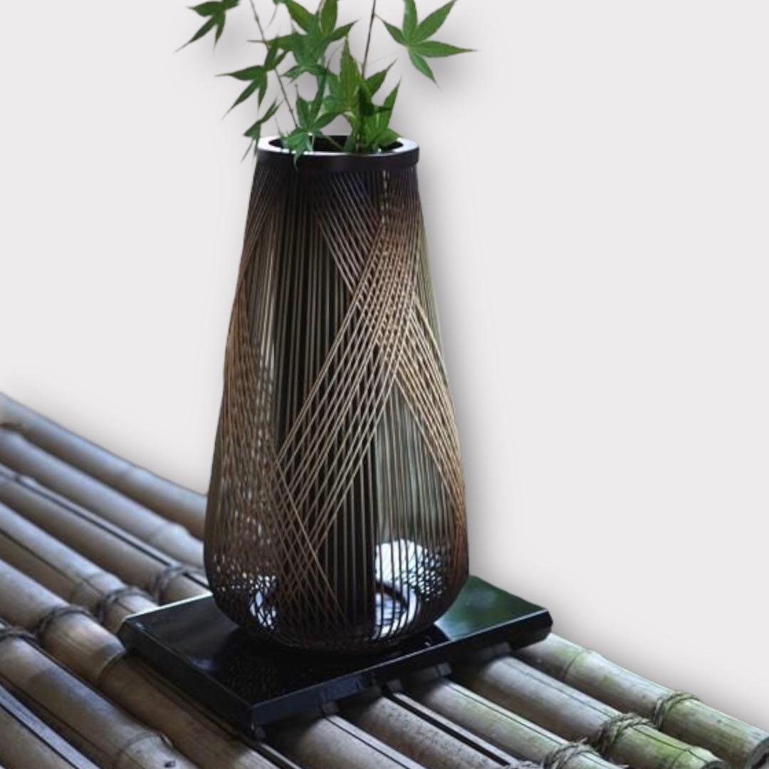 竹心坊 駿河竹千筋細工 花器 登龍 静岡県伝統工芸品 極美品 日本製
