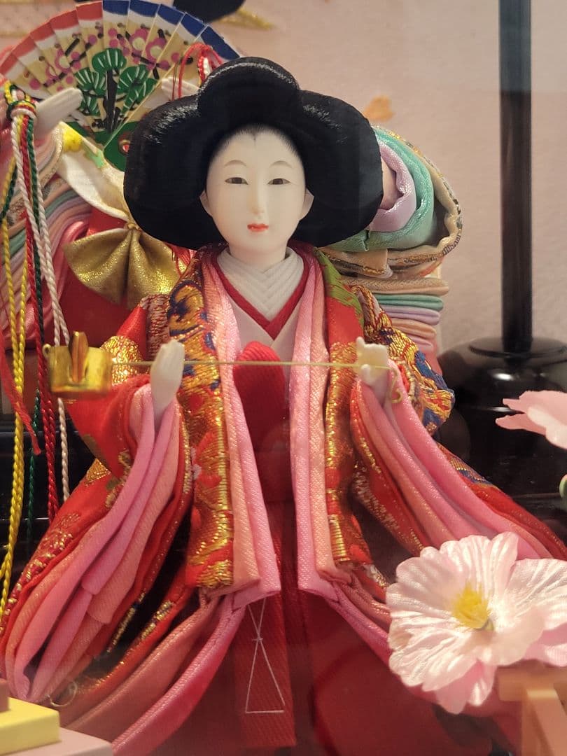 雛人形 五人飾り ケース入り オルゴール付 ひな人形 桃の節句 美品