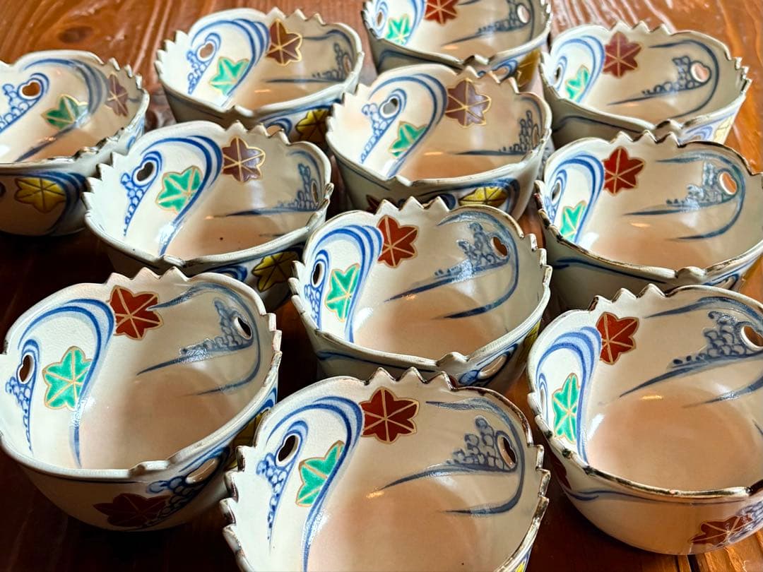 全12客 加賀瑞山 乾山写 色絵龍田川文 向付 共箱