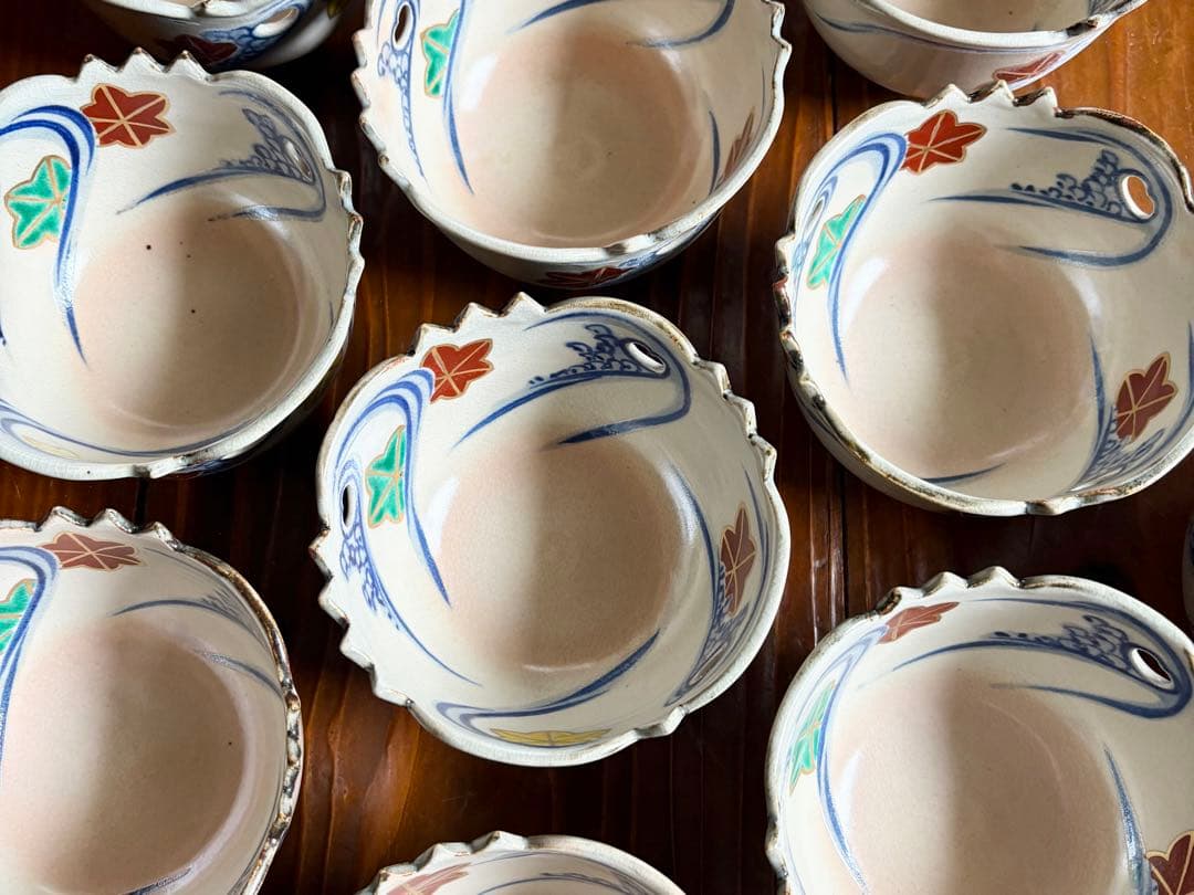 全12客 加賀瑞山 乾山写 色絵龍田川文 向付 共箱