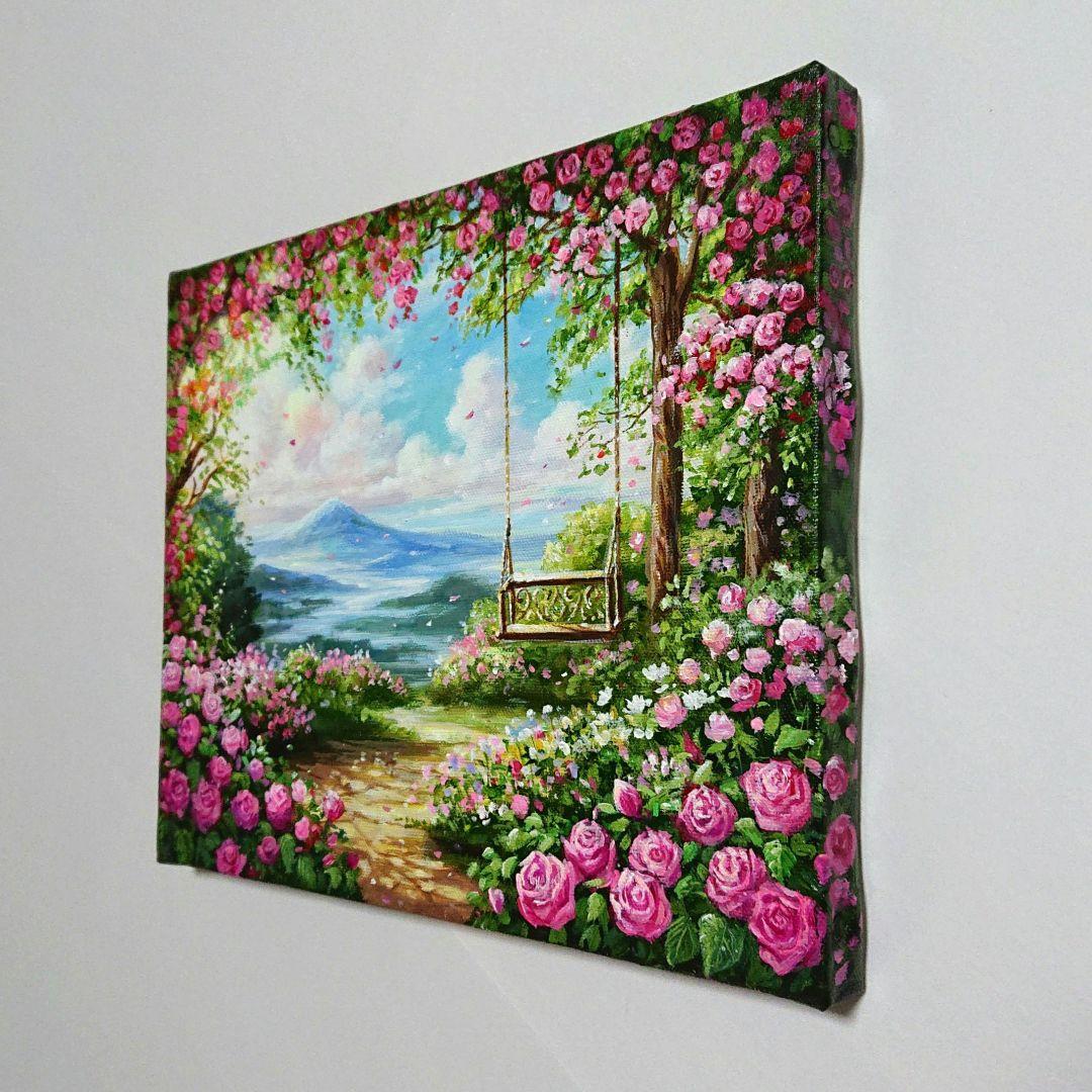 【薔薇のアーチ】アクリル画 F3 風景画 絵画