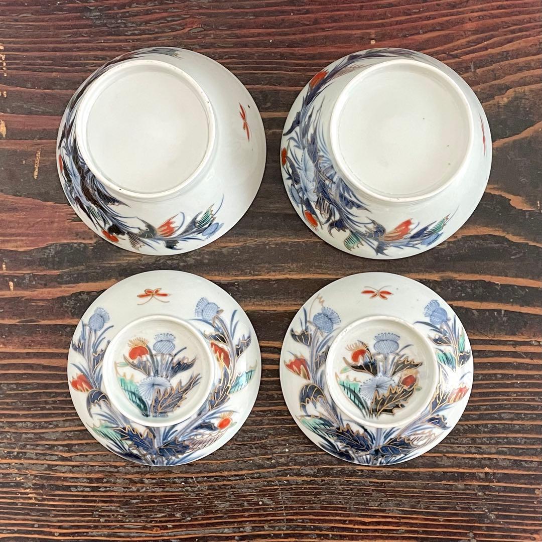 くらわんか 蓋付き茶碗 二客 時代 染付 色絵 金彩 古伊万里 波佐見焼