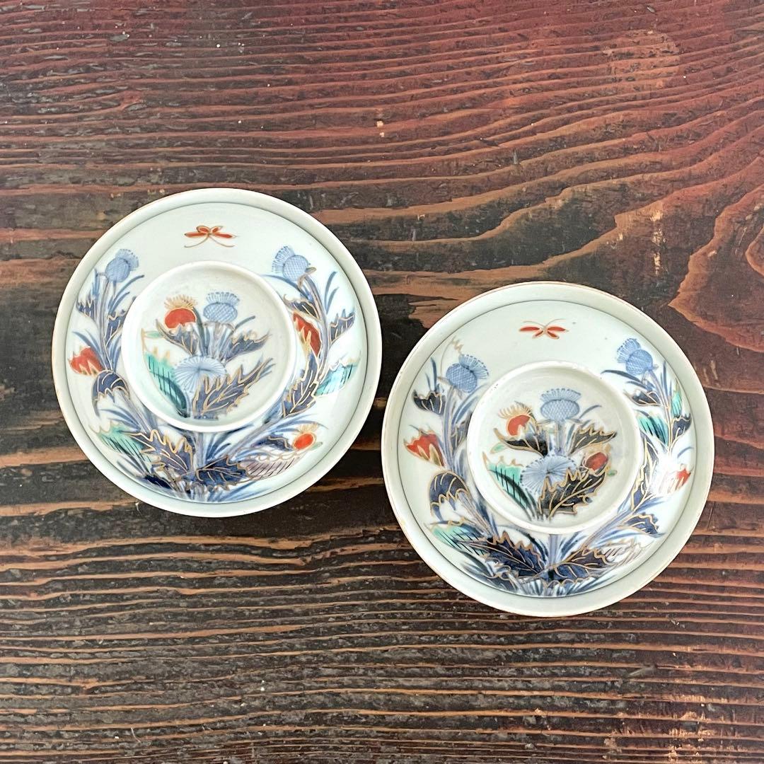 くらわんか 蓋付き茶碗 二客 時代 染付 色絵 金彩 古伊万里 波佐見焼