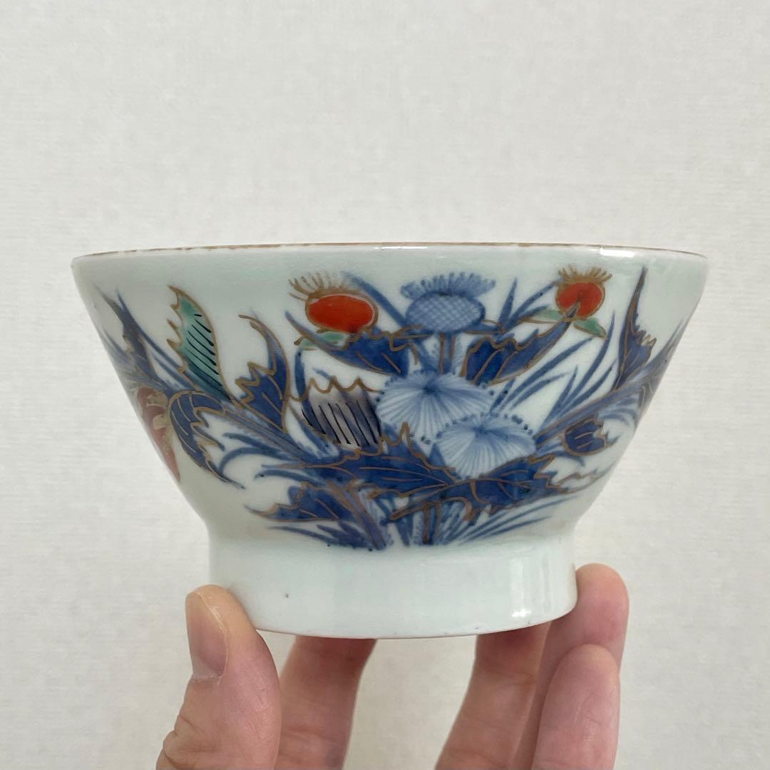 くらわんか 蓋付き茶碗 二客 時代 染付 色絵 金彩 古伊万里 波佐見焼