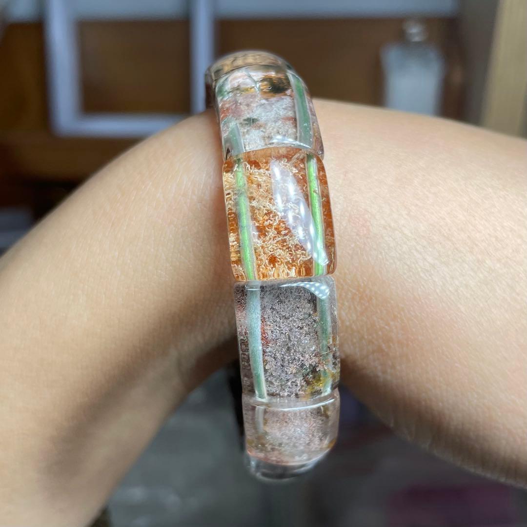 天然石ブレスレット　バングル　四季ガーデンクォーツ　高透明　14〜16cm